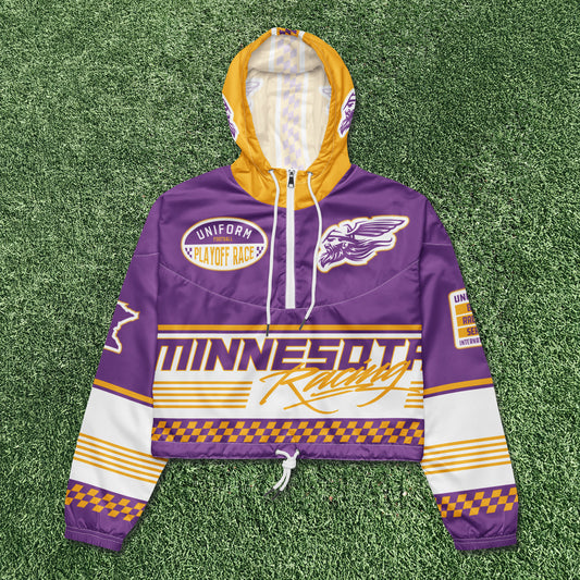 Purple Playoff Race Womens Cropped Windbreaker